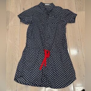 Uniqlo Navy Short Sleeve Shirtdress with White Cat Print